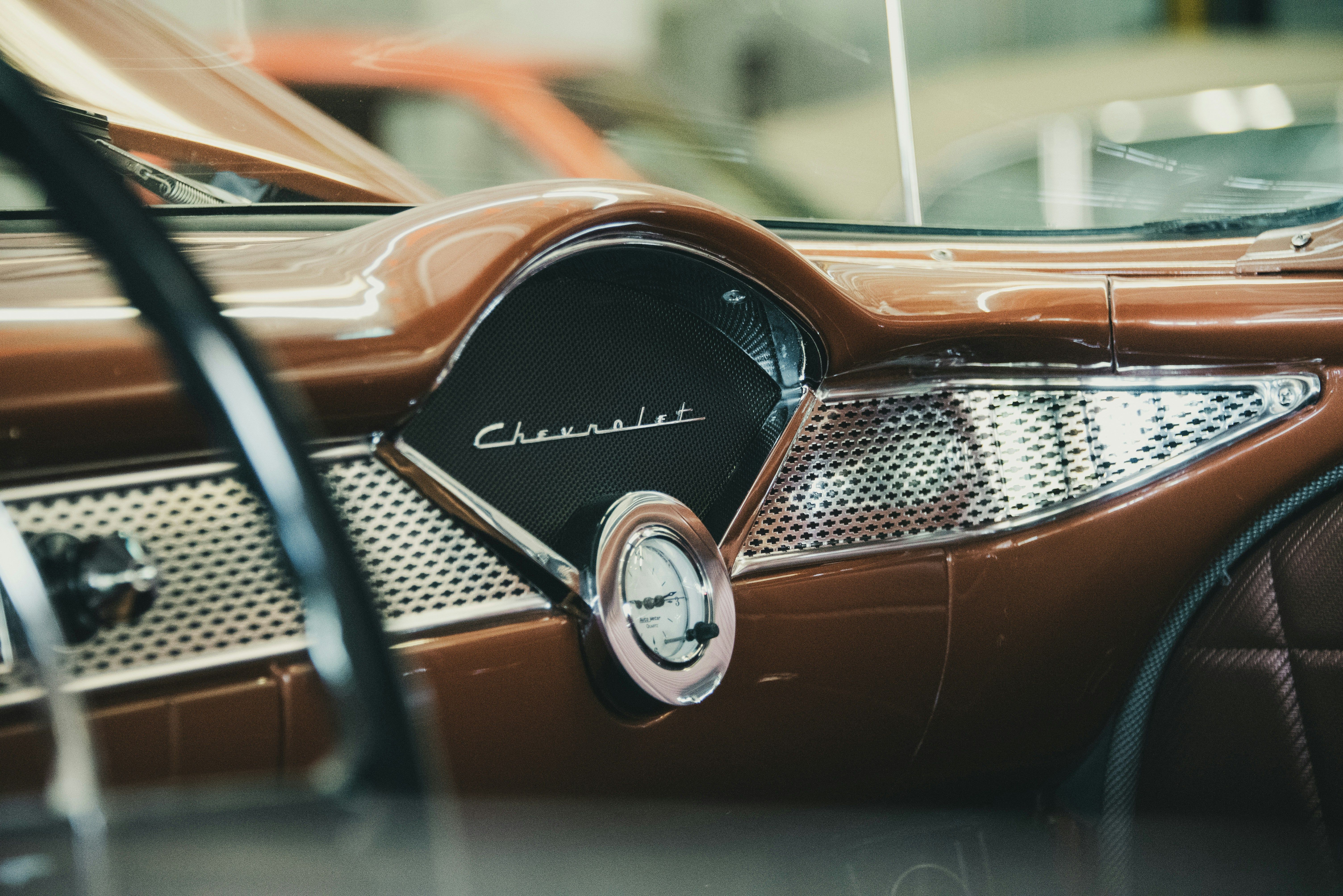 Inside of a classic Chevy pickup cab