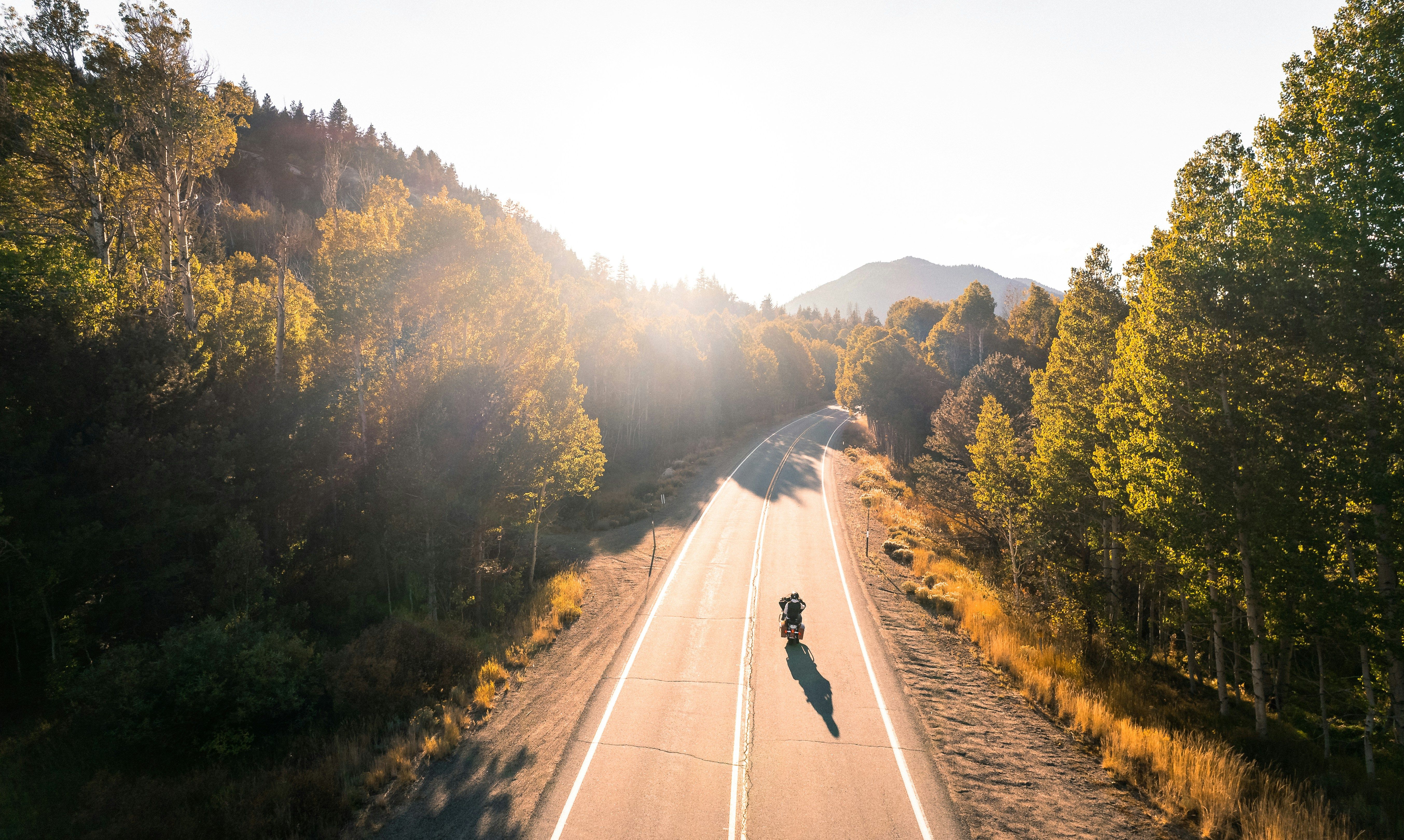 Lone motorcycle on highway